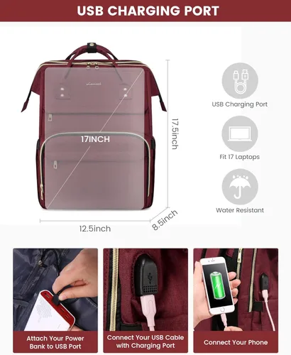 Miniatura 6 de LOVEVOOK Mochila para laptop de 17.3 pulgadas, mochila de viaje grande para mujeres, mochila resistente al agua para profesores con compartimento