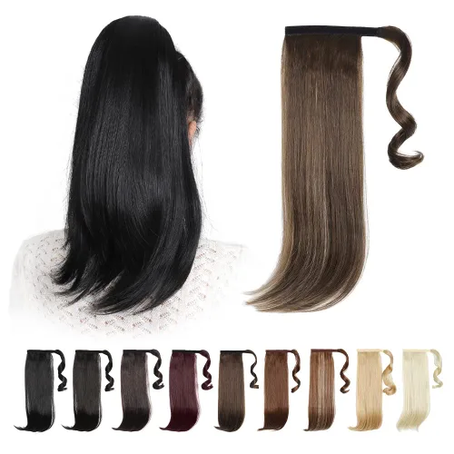Miniatura 23 de Extensiones de cabello para cola de caballo, extensión de cola de caballo roja de 16 pulgadas, corta, ondulada, rizada, envolvente, cola de caballo