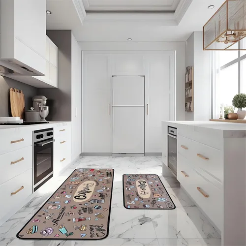 Miniatura 2 de Voanos Alfombras de Cocina de Café, Alfombrillas de Microfibra Lavables Antideslizantes para Piso de Cocina, Juego Decorativo de Alfombra Acolchada