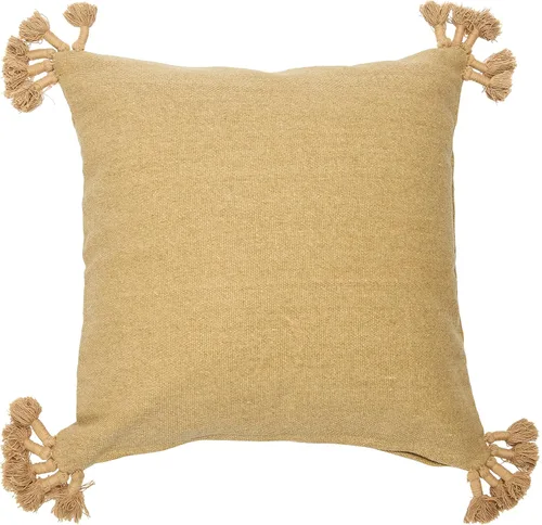 Funda de almohada cuadrada de lona de 20 pulgadas con borlas Beige