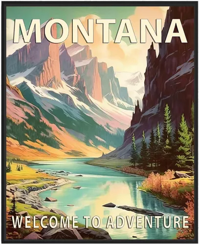 Miniatura 22 de Póster artístico de Alaska, decoración artística de paisaje retro de Estados Unidos, pintura de montaña y paisaje de aventura para dormitorio, sala
