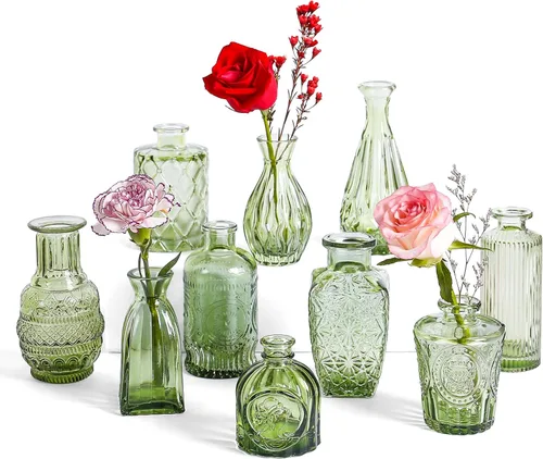 Miniatura 7 de Jarrones pequeños vintage para flores, juego de 10, jarrones mini de botones para flores, jarrones pequeños transparentes a granel para centros