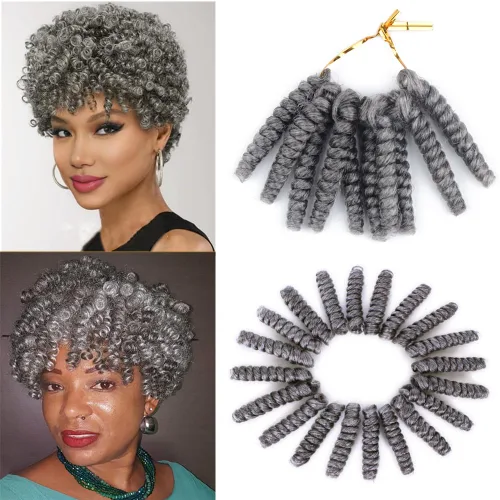 Miniatura 34 de Saniay - 3 paquetes de trenzas de ganchillo cortas trenzadas de ganchillo con espiral, rizos con espiral jamaicana, 20 mechones por paquete