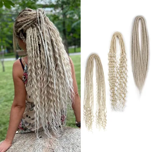 Miniatura 41 de Extensiones de rastas trenzadas bohemias de 24 pulgadas, 10 hebras de rastas sintéticas rizadas color marrón degradado con trenza de caja, rastas