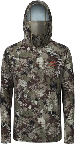 Miniatura 4 de BASSDASH - Camiseta de caza para hombre con protección solar FPU 50+, manga larga con capucha tipo pasamontañas y diseño camuflado, para pesca