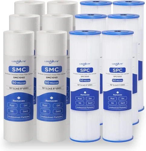 Cartucho de repuesto para filtro de agua de 10 x 2.5 pulgadas, polipropileno de 50 micras y filtro de sedimento plisado de 50 micrones, paquete de 12