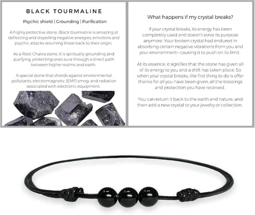 Miniatura 4 de Luck Strings Collar con colgante de cuentas de turmalina negra con cordón de nailon de cera ajustable, gargantilla de cristal unisex con cuentas