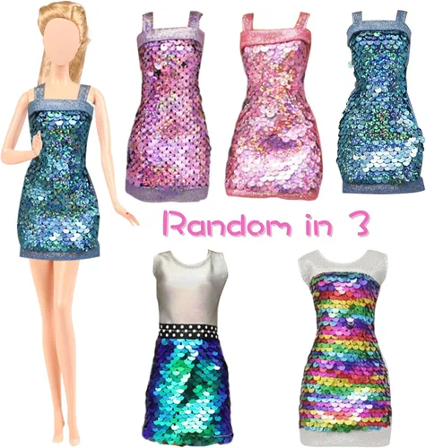 Miniatura 3 de 20 piezas de ropa y accesorios para muñecas hechos a mano, 3 vestidos de lentejuelas, 4 vestidos de moda, 3 tops y pantalones, trajes casuales, 10