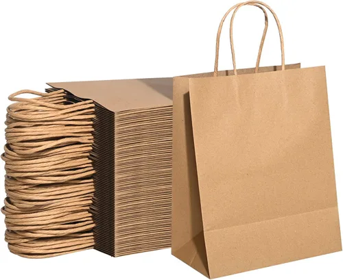 Miniatura 8 de Brothersbox Bolsas de regalo marrones con asas, 100 unidades, 8 * 4.76 * 10 pulgadas, bolsas de papel kraft medianas a granel para manualidades