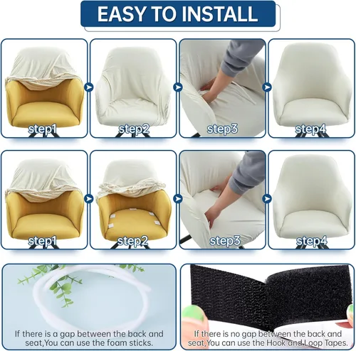 Miniatura 5 de Iauddy Funda de Silla Giratoria de Acento para Comedor para Oficina, Funda Elástica para Silla de Escritorio de Oficina de Respaldo Medio Protector