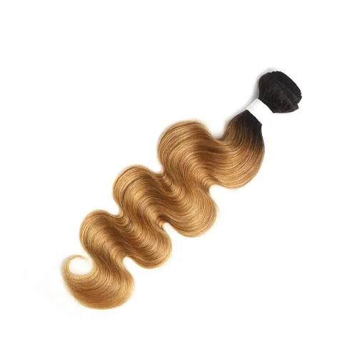 Miniatura 4 de X-TRESS 1b27 - 1 paquete de extensiones de cabello brasileño ondulado con degradado rubio miel, 100 % humano, extensiones de cabello humano