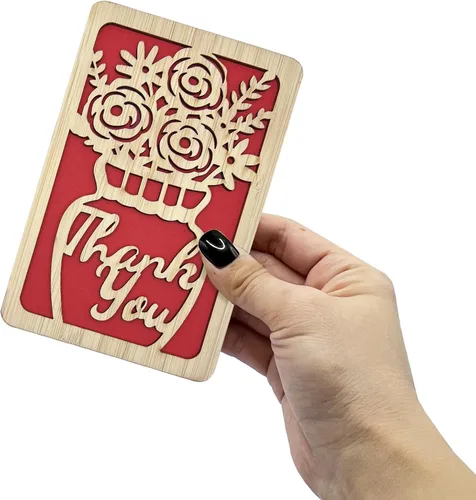 Miniatura 5 de Tarjetas de agradecimiento de madera con sobres, florero en blanco, tarjeta de regalo de Acción de Gracias para profesor, jefe, amigos, familia