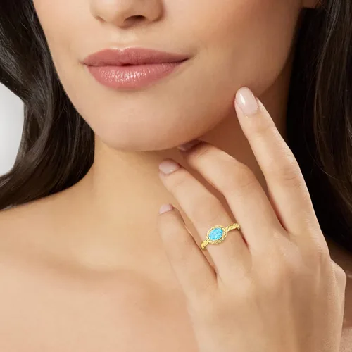 Miniatura 2 de Anillo de vástago trenzado con piedras preciosas ovaladas Canaria 10k