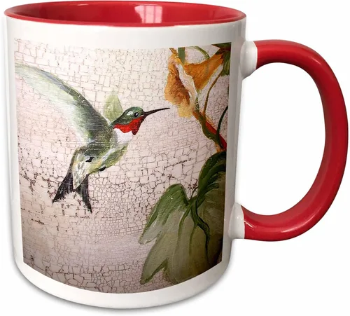 Miniatura 9 de 3dRose Hummingbird by Yellow Trompet Flower on Crackled Background - Taza negra de dos tonos de 11 oz