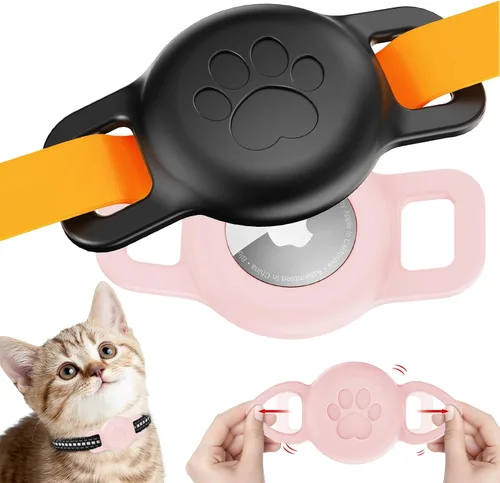 Paquete de 2 soportes Airtag para collares de gatos y perros pequeños, IPX8 impermeable, soporte de silicona para Apple AirTags dentro de collares