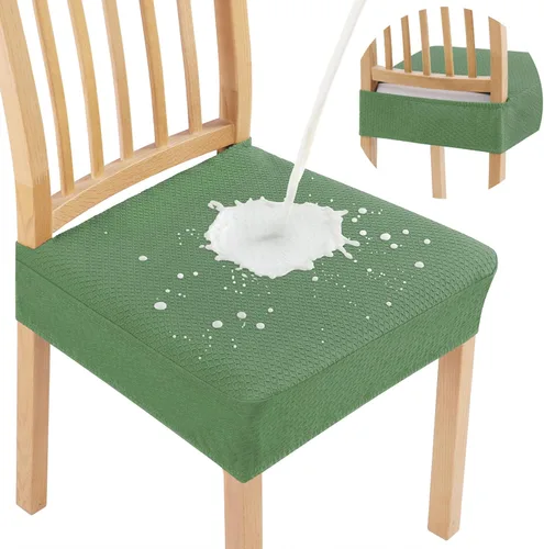 Miniatura 24 de Smiry Juego de 4 fundas de asiento impermeables para sillas de comedor, tela jacquard elástica, extraíble y lavable, fundas protectoras de asiento