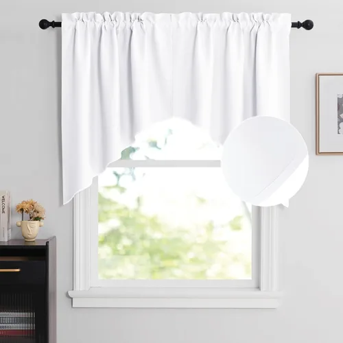 Miniatura 77 de NICETOWN Home Fashion - Cortinas de cocina con bolsillo para poste, cenefa festoneada a medida, cenefa festoneada sólida para ventana de Marrón