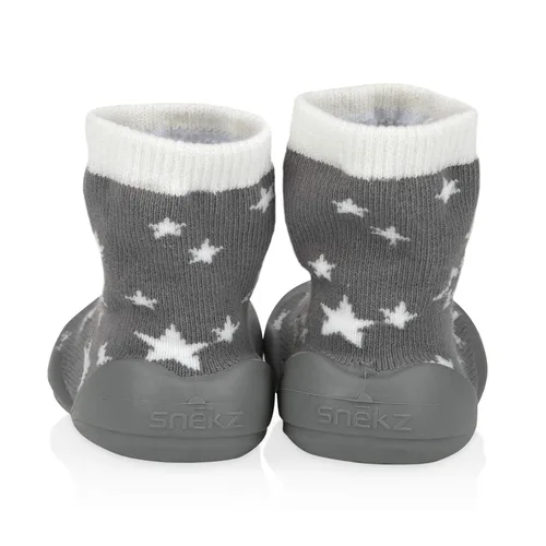 Miniatura 6 de Nuby Snekz - Zapatos cómodos con suela de goma para primeros pasos, estrellas grises, talla L