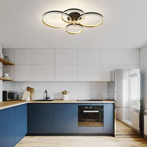 Miniatura 9 de Ganeed Lámpara de techo LED regulable, moderna lámpara de techo de 4 anillos con control remoto, 60 W, luces de techo doradas para sala de estar