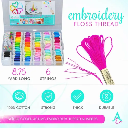 Miniatura 5 de Athena's Elements Kit de bordado de 276 piezas, kits de punto de cruz, kit de cuerda de pulsera de amistad con caja organizadora, incluye 100 hilos