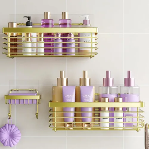 Miniatura 11 de ODesign Organizador de ducha de acero inoxidable SUS304, 3 unidades, sin taladrar, estante de baño, montado en la pared, organizador adhesivo