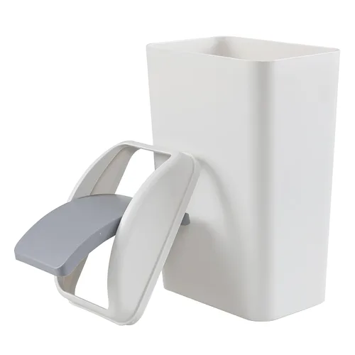 Miniatura 7 de Bote de basura de 3 galones con tapa, cubo de basura de plástico con tapa abatible (gris) Slim Swing-Top Waste Bin, Narrow Rectangular Body