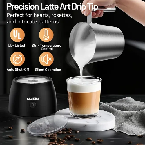 Miniatura 4 de Secura Espumador de leche eléctrico de 17 onzas y vaporizador, jarra de leche desmontable de acero inoxidable, máquina de espuma caliente y fría 4