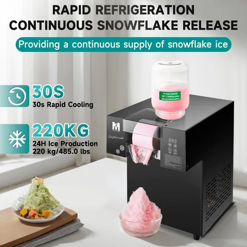 Miniatura 2 de Máquina de hielo en copos de nieve, 485.0 LBS/24H, 1000W, máquina de hielo rallado, enfriamiento rápido, material de acero inoxidable de grado
