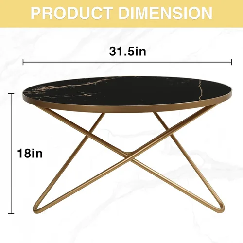 Miniatura 2 de HLR Mesa de centro redonda con tapa de mármol sintético negro