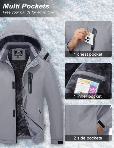 Miniatura 5 de MAGCOMSEN - Abrigos de invierno para hombre, impermeables, con forro polar, parka, con capucha, para esquiar, senderismo, trabajo