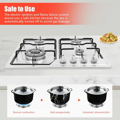 Miniatura 3 de Estufa de gas integrada de 23 x 20 pulgadas con 4 quemadores, estufa de gas de acero inoxidable con placa de propano de doble combustible de GN/LPG