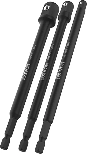 Miniatura 5 de LEXIVON Juego de adaptadores de enchufe de grado de impacto, broca de extensión de 6 pulgadas con soporte, 3 unidades de 1/4, 3/8 y 1/2 pulgadas