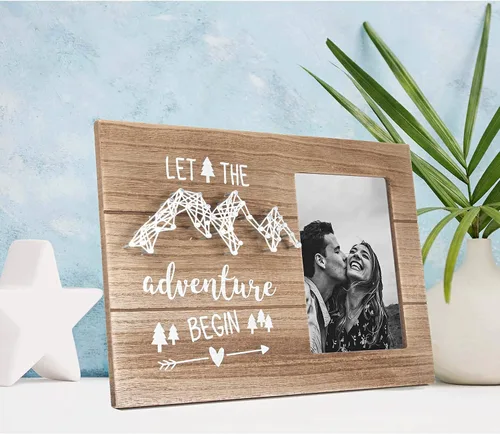 Miniatura 2 de VILIGHT Regalos para novios y novias – Regalos de felicitación para parejas recién comprometidas – Let The Adventure Begin Marco de fotos rústico