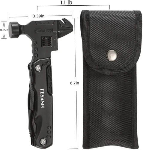Miniatura 6 de Martillo multiherramienta con llave ajustable Fesasn, 16 en 1 Pocket Multi Tool Pliers, Stainless Steel, Survival Camping Multi Tool, Home DIY &