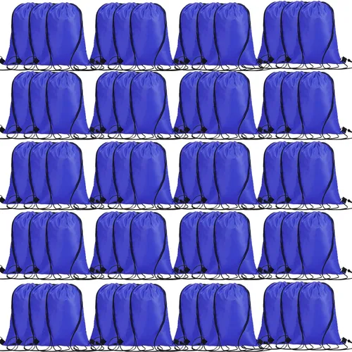 Roowest 200 piezas de mochila deportiva con cordón ajustable, bolsas de cordón para fiestas, para mujeres, hombres, viajes al gimnasio, Azul marino,