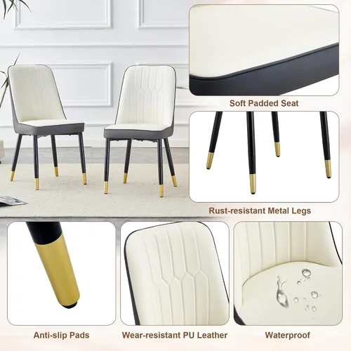 Miniatura 8 de Juego de mesa de comedor redonda para 4, mesa moderna de 48" con tapa de mármol sintético falso y pedestal brillante negro, juego de mesa de cocina