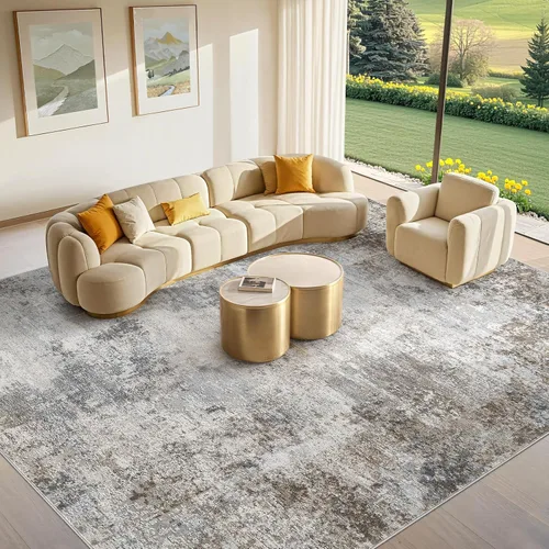 Miniatura 35 de Tortania Alfombra redonda lavable de 5 pies para sala de estar: Alfombra moderna abstracta neutra grande suave y delgada – Alfombra antideslizante