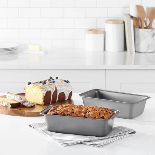 Miniatura 6 de Amazon Basics Molde rectangular antiadherente para hornear pastel de carne con distribución uniforme del calor, 9.5 x 5 pulgadas, gris, juego de 2