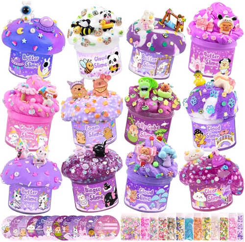 Miniatura 16 de Paquete de 12 slimes, kit de limo azul, limos de mantequilla transparentes, slime de nube, kit de bricolaje esponjoso para niñas y niños, regalos