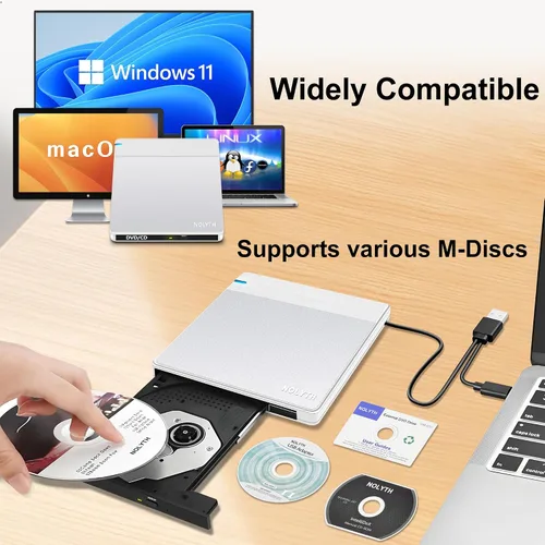 Miniatura 3 de Unidad externa de CD/DVD para portátil: Graba DVDs y CDs para respaldo de datos de archivos, compatible con M-Discs - Plug & Play para Mac Windows