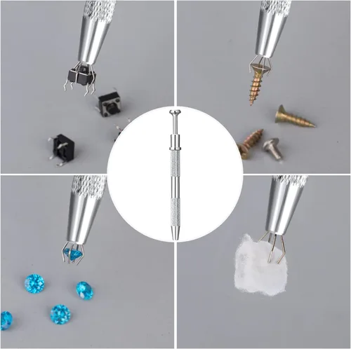 Miniatura 4 de ANCIRS Paquete de 3 herramientas de acero inoxidable con 4 garras para recoger piezas pequeñas, agarrador de 4 puntas para objetos pequeños