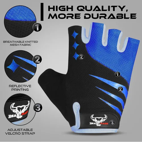 Miniatura 6 de BEAST RAGE Guantes de ciclismo de medio dedo para hombres y mujeres, guantes acolchados de gel, antideslizantes, absorben los golpes, levantamiento
