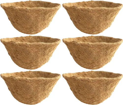 Cesta colgante de fibra de coco formada a mano de 12 pulgadas con retenedor de agua (C417L-6) - Paquete de 6 forros