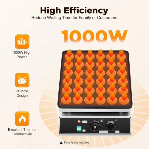 Miniatura 2 de Mini máquina eléctrica para hacer panqueques de 36 agujeros, 1000 W, plancha comercial holandesa para panqueques, máquina comercial para hacer