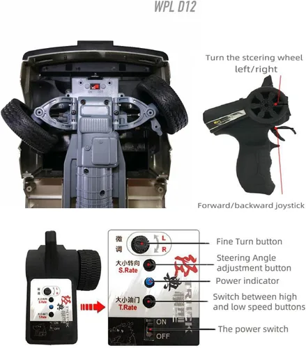 Miniatura 8 de WPL D12 Coche RC 1/10 RC Coche de Drift RTR Coche de Control Remoto, Camión Kei Crawler Todoterreno 2.4G con Acelerador Proporcional, Dirección