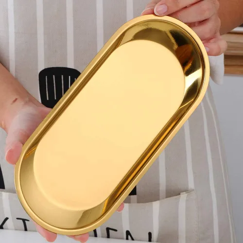 Miniatura 7 de Buyer star Bandeja ovalada de acero inoxidable de 9 pulgadas, bandeja de almacenamiento, bandeja de almacenamiento, plato de platos, cosméticos
