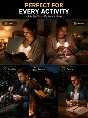Miniatura 2 de LUXJET Luz de libro para leer y tejer a ganchillo, luz recargable para el cuello para tejer y reparar, luz de lectura de cuello amigable