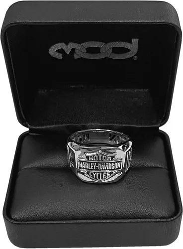 Miniatura 3 de Harley-Davidson Hombres H-D Cut Out Bar & Shield Emblema Anillo Plata HDR0327