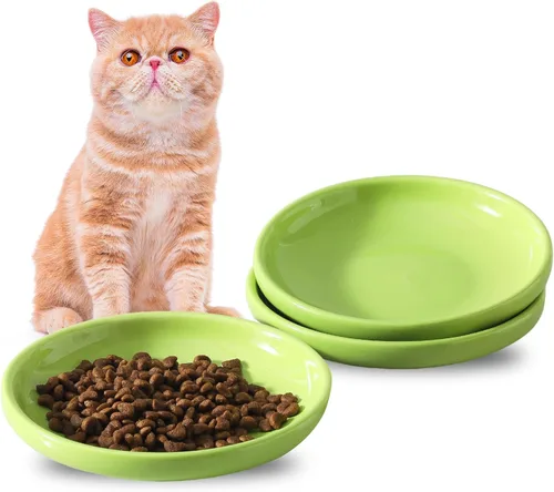 3 cuencos de cerámica para gatos, tazón de comida para mascotas de 5.5 pulgadas, platos para comida y agua, plato para perros pequeños (verde)
