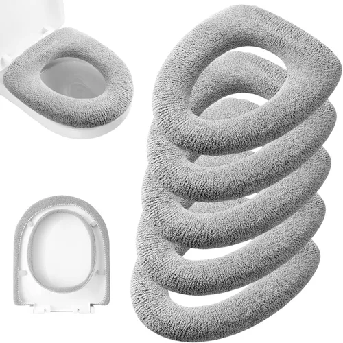 Miniatura 9 de Legigo Paquete de 5 fundas de asiento de inodoro más gruesas, suaves y cálidas, tela de fibra lavable, fácil instalación, cómoda funda de asiento
